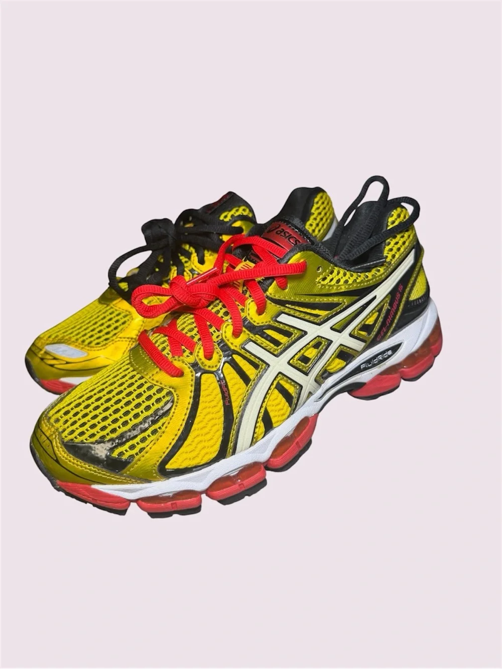ASICS Gel Nimbus 15 T3B0N-0400 Yellow Pearl White Red DS M7/W8.5 Vintage 2013